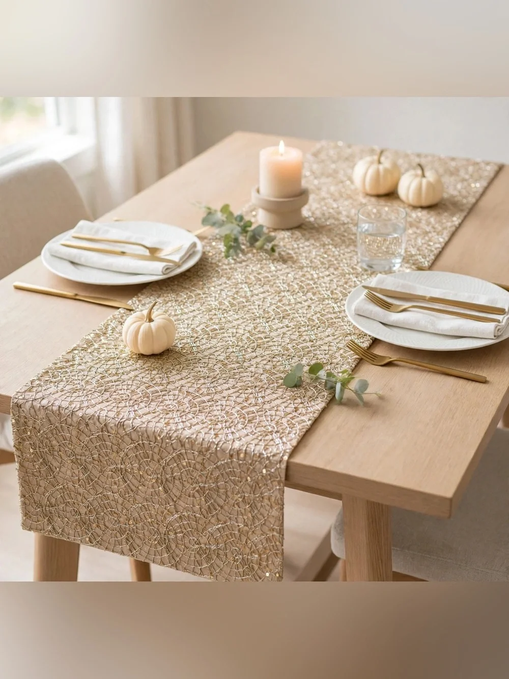 Homewear Gold Sequin Embroidered Table Runner 14x72
